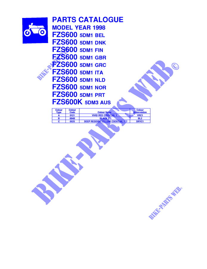 * CATALOG PREFACE * para Yamaha FZS600 1998