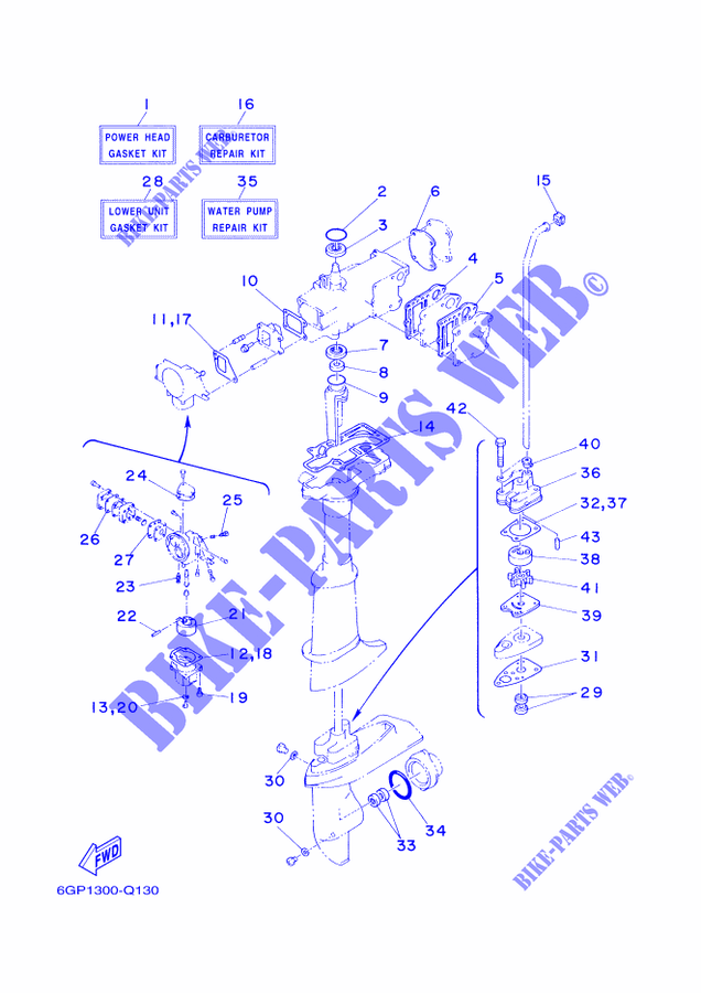 KIT DE REPARAÇÃO  para Yamaha 4C Manual Starter, Tiller Handle, Manutl Tilt, Pre-Mixing, Shaft 20