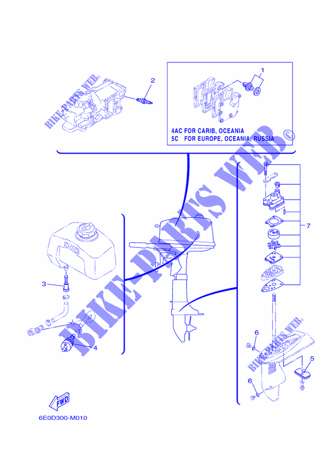 PECAS MANUTENÇÃO para Yamaha 5C Manual Starter, Tiller Handle, Manual Tilt, Pre-Mixing, Shaft 15