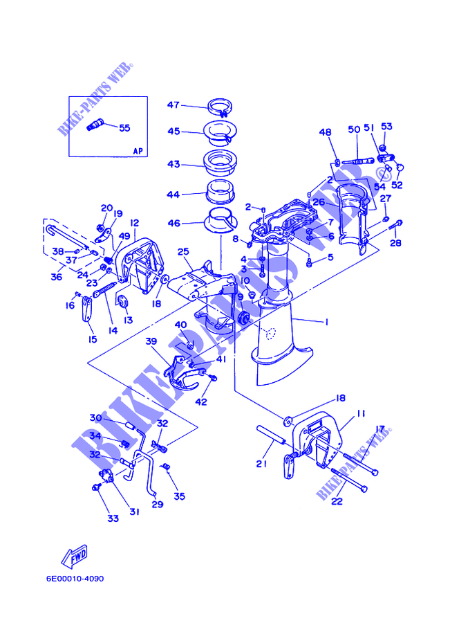 CARTER SUPERIOR E SUPORTE para Yamaha 5C Manual Starter, Tiller Handle, Manual Tilt, Pre-Mixing, Shaft 15