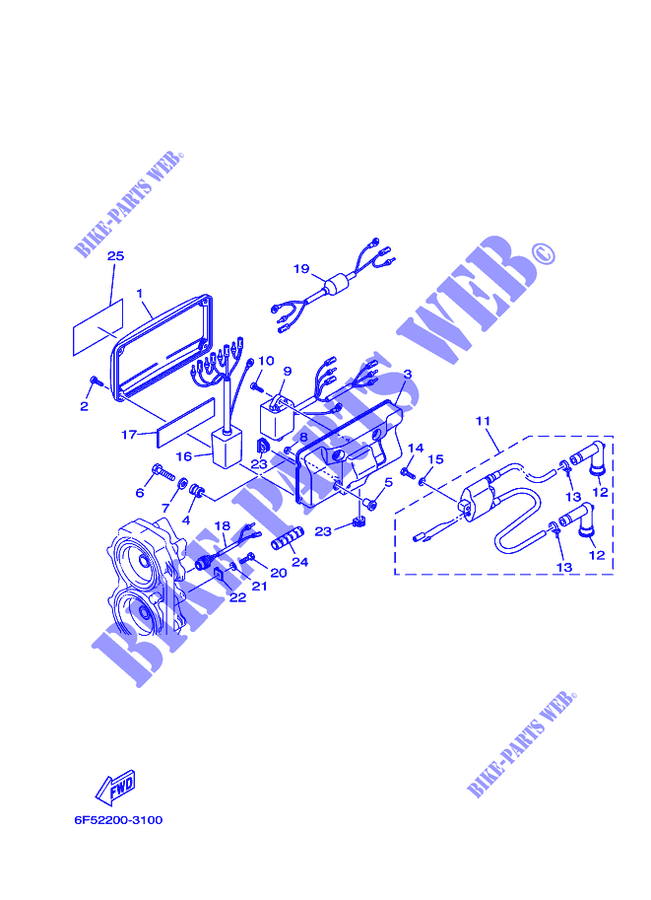 ELÉCTRICAS 1 para Yamaha E40G Manual Starter, Tiller Handle, Manual Tilt, Pre-Mixing, Shaft 20