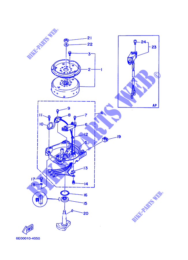 GERADOR para Yamaha 5C Manual Starter, Tiller Handle, Manual Tilt, Pre-Mixing, Shaft 15