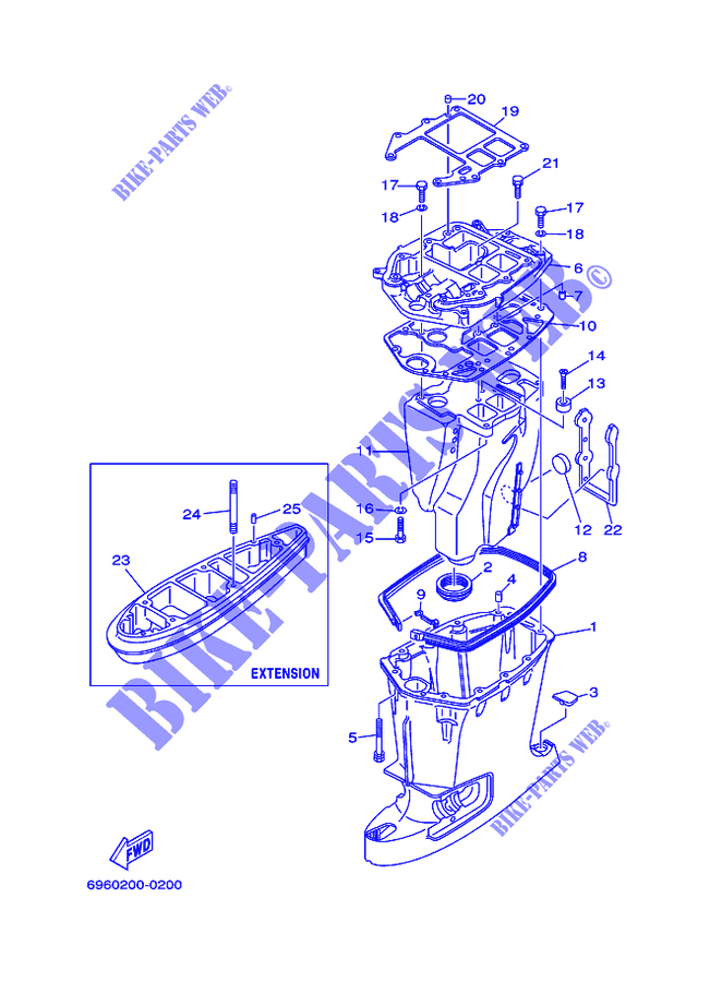 CARTER SUPERIOR para Yamaha E55C Enduro, Manual Starter, Tiller Handle, Manual Tilt, Pre-Mixing 2007