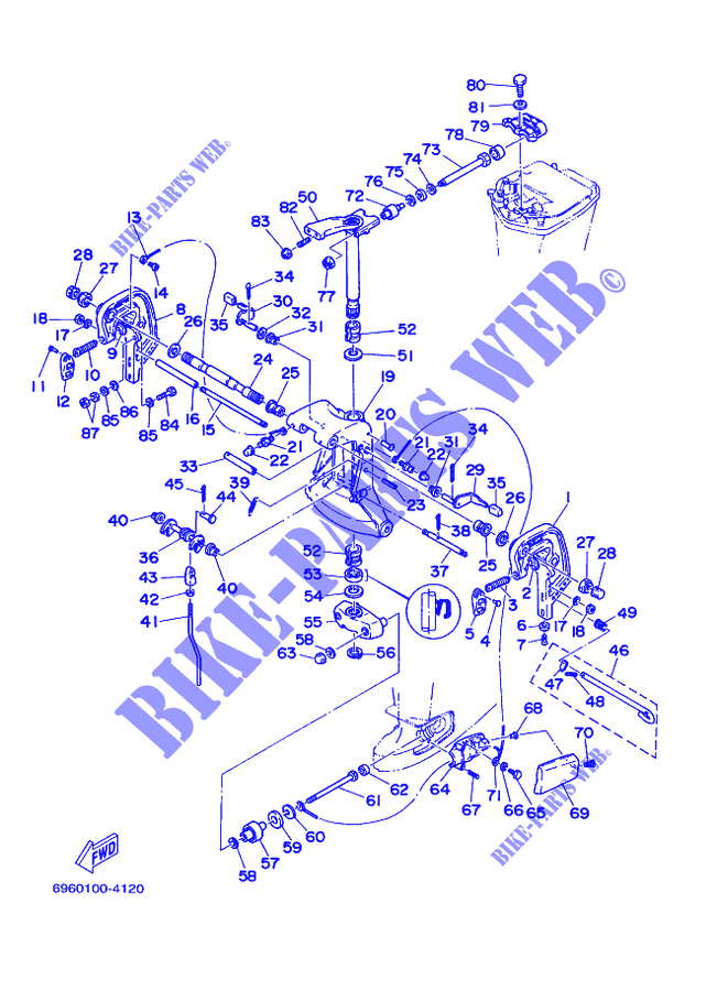 SUPORTE 5 para Yamaha E55C Enduro, Manual Starter, Tiller Handle, Manual Tilt, Pre-Mixing 2007