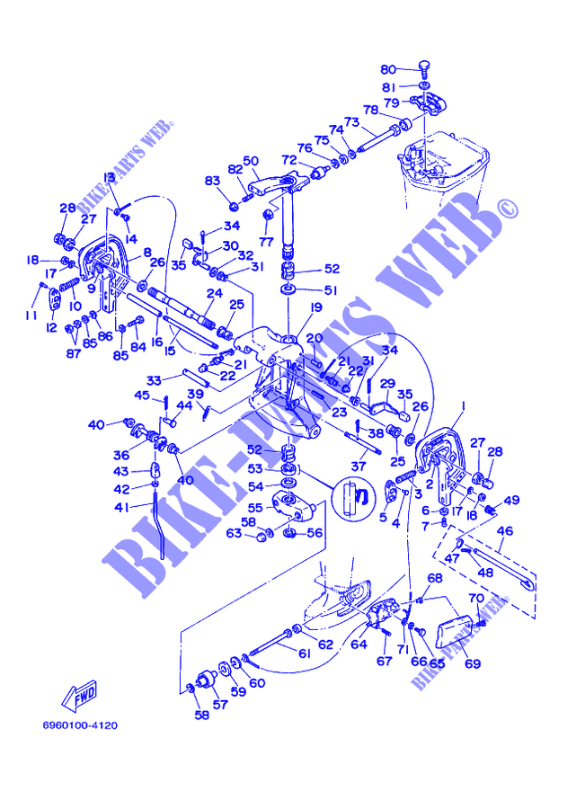 SUPORTE 5 para Yamaha E55C Enduro, Manual Starter, Tiller Handle, Manual Tilt, Pre-Mixing, Shaft 15