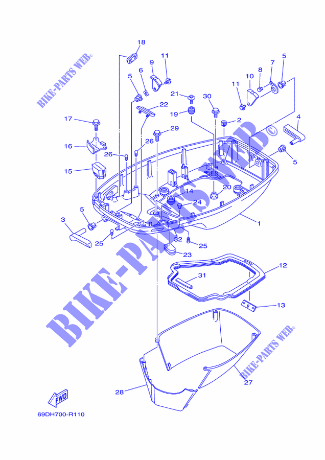 CARENAGEM INFERIOR para Yamaha E60H Manual & Electric Steering, Hydro Trim & Tilt, Pre-Mixing,Shaft 20