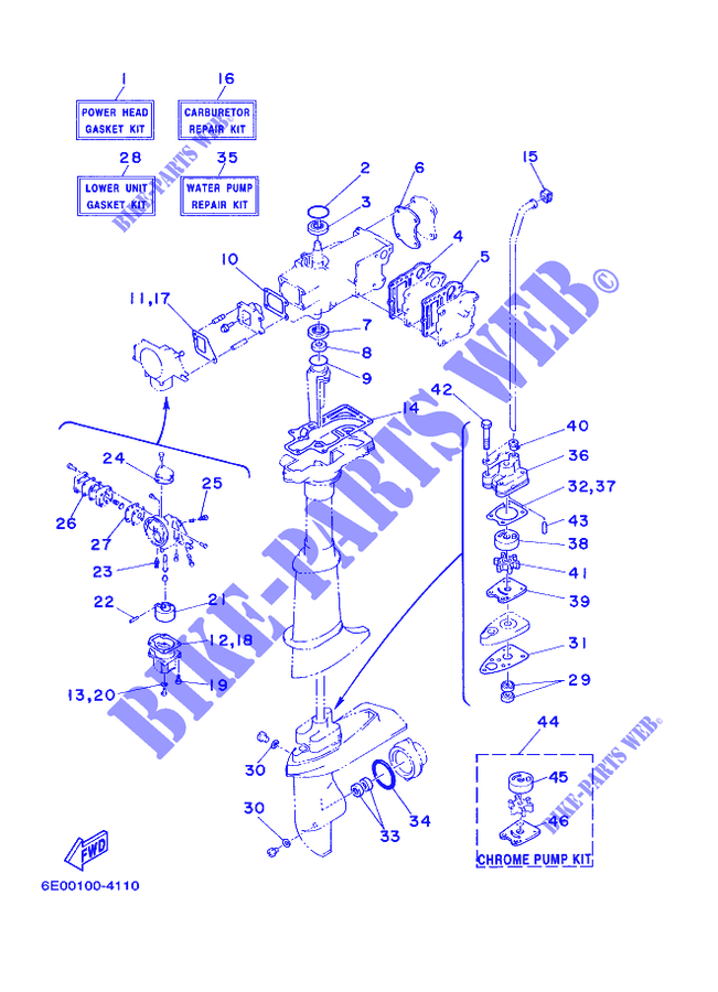 KIT DE REPARAÇÃO  para Yamaha 5C 2Stroke, Manual Starter, Tiller Handle, Manual Tilt, Pre-Mixing 2008