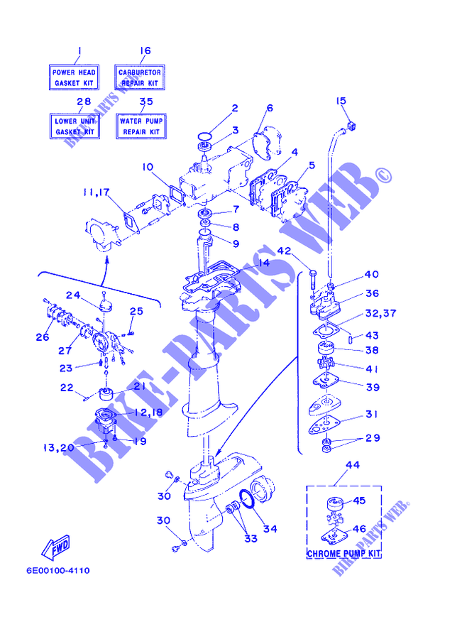 KIT DE REPARAÇÃO  para Yamaha 5C Manual Starter, Tiller Handle, Manual Tilt, Pre-Mixing, Shaft 20