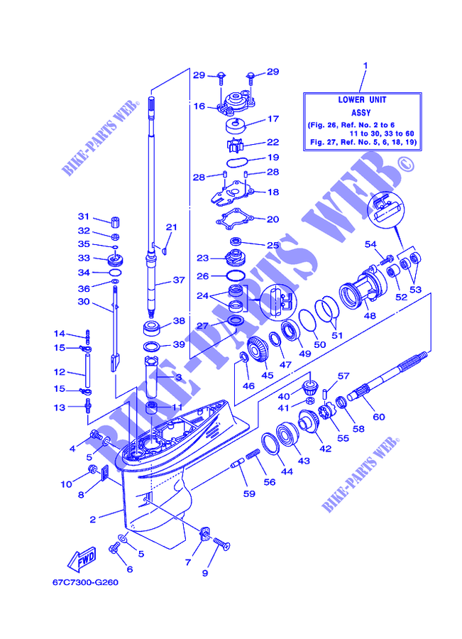 CARTER INFERIOR E TRANSMISSAO 1 para Yamaha F40B Manual Starter, Tiller Handle, Hydro Trim & Tilt, Shaft 15