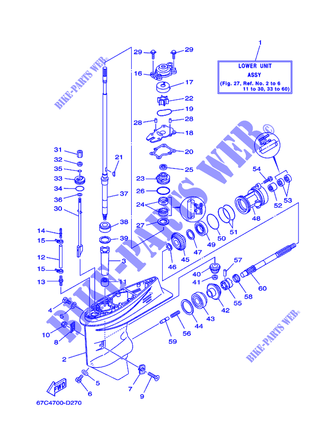 CARTER INFERIOR E TRANSMISSAO 1 para Yamaha F40B Electric Starter, Remote Control, Hydro Trim & Tilt, Shaft 20