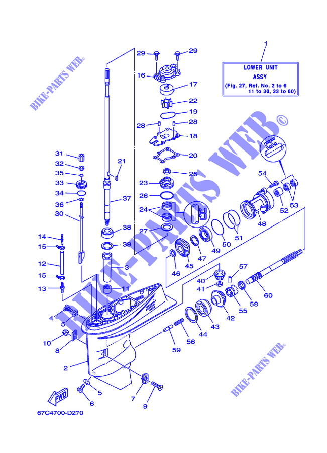 CARTER INFERIOR E TRANSMISSAO 1 para Yamaha F40B Electric Starter, Remote Control, Power Trim & Tilt, Shaft 15