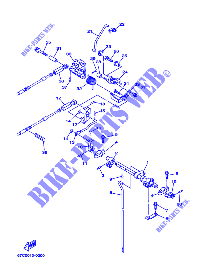 CONTROLE DO ACELERADOR para Yamaha F40B Manual Starter, Tiller Handle, Hydro Trim & Tilt, Shaft 20