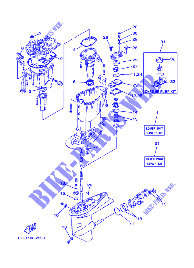 KIT DE REPARAÇÃO 3 para Yamaha F40B Electric Starter, Remote Control, Hydro Trim & Tilt, Shaft 20