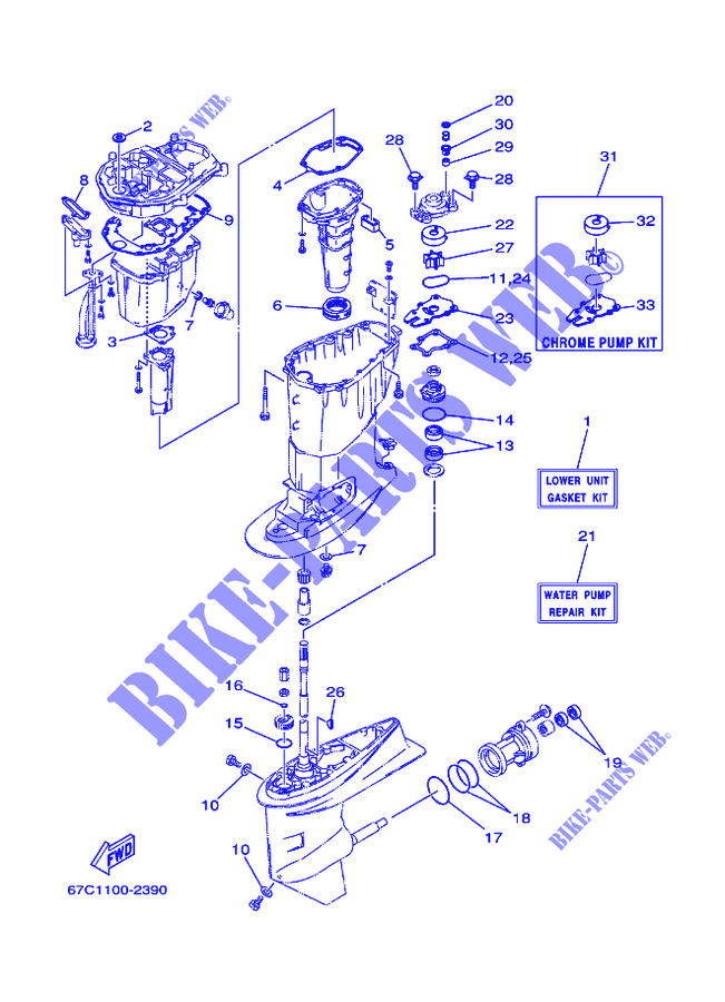 KIT DE REPARAÇÃO 3 para Yamaha F40B Electric Starter, Remote Control, Power Trim & Tilt, Shaft 15
