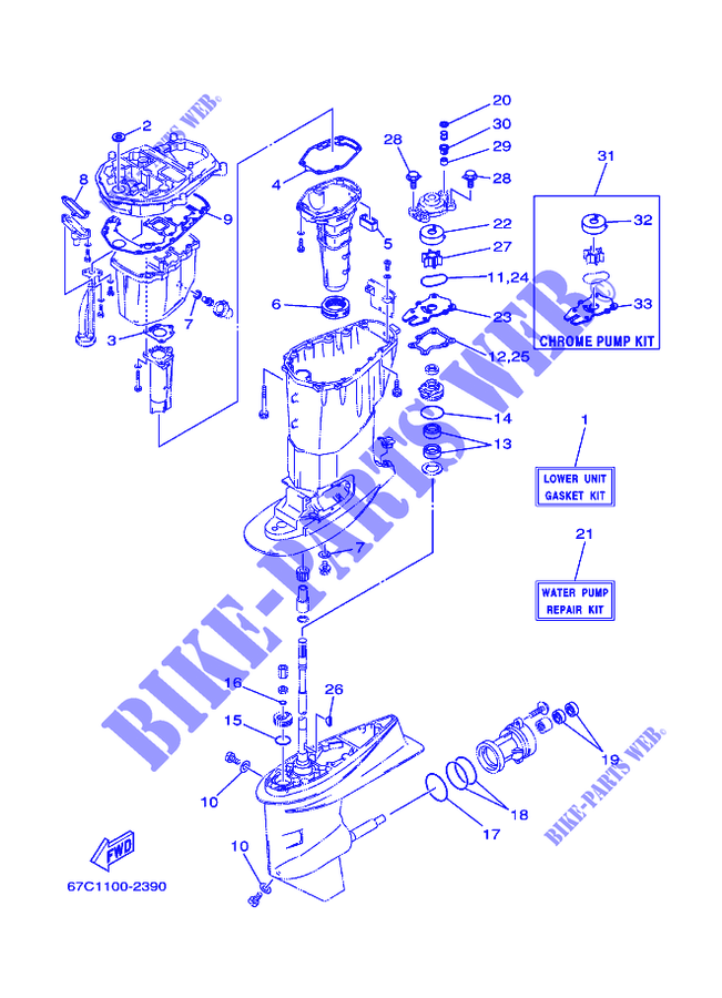 KIT DE REPARAÇÃO 3 para Yamaha F40B Manual Starter, Tiller Handle, Hydro Trim & Tilt, Shaft 20