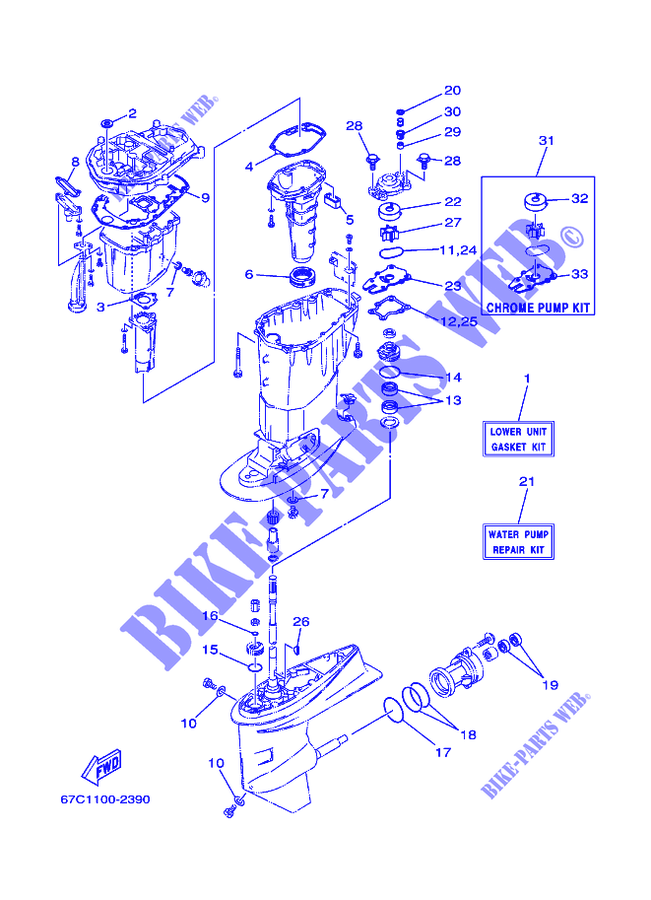 KIT DE REPARAÇÃO 3 para Yamaha F40B Manual Starter, Tiller Handle, Hydro Trim & Tilt, Shaft 15