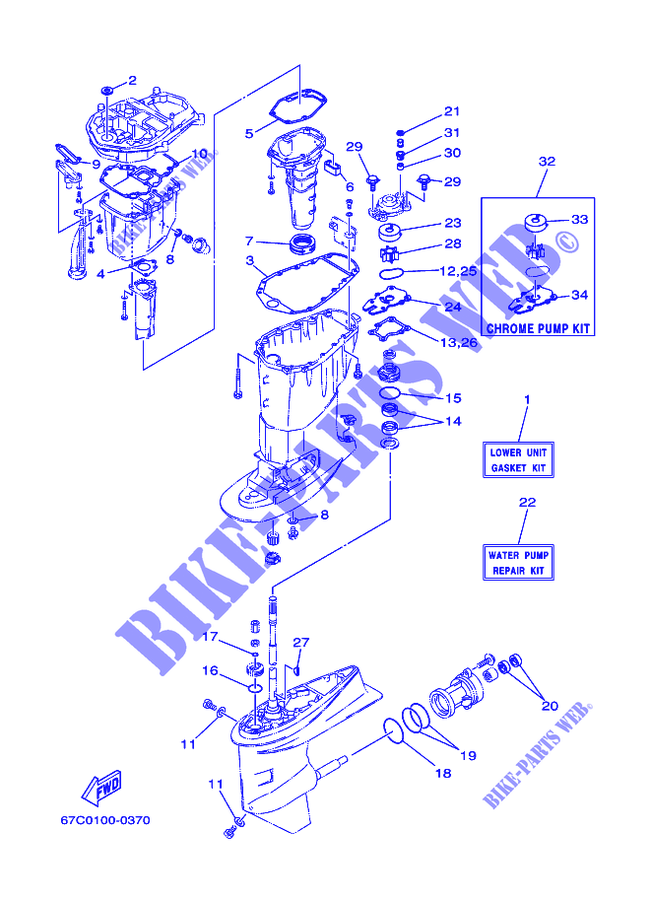 KIT DE REPARAÇÃO 3 para Yamaha F40M Manual Start, Manual Tilt, Tiller Handle, Shaft 15