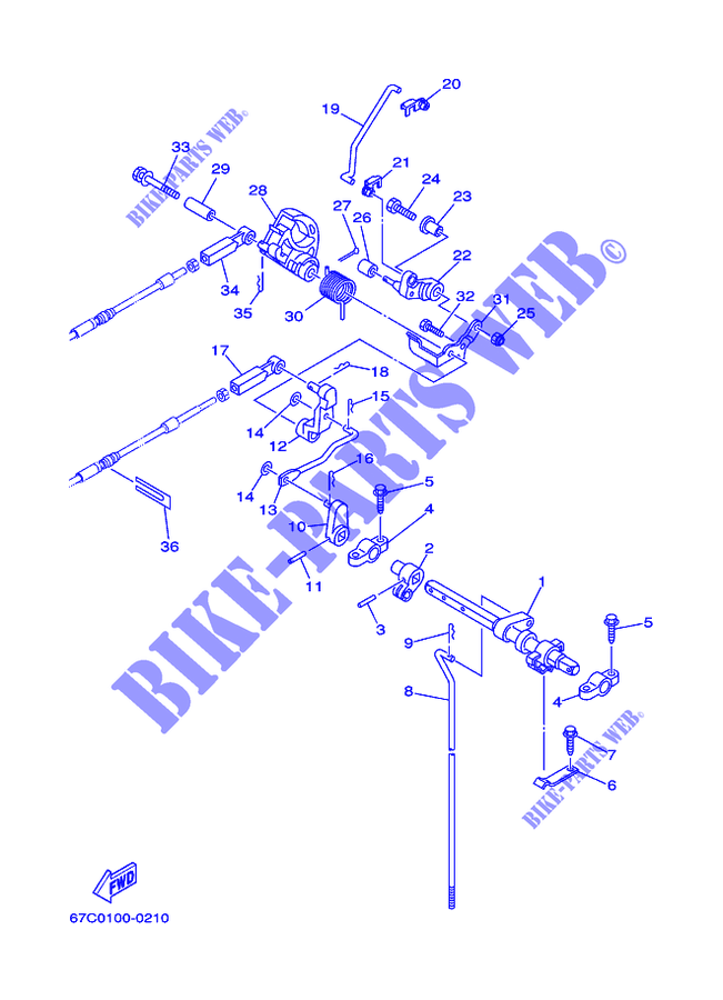 CONTROLE DO ACELERADOR para Yamaha F40B Manual Start, Tiller Handle, Hydro Trim & Tilt, Shaft 20