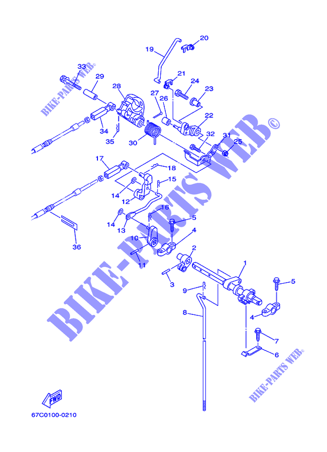 CONTROLE DO ACELERADOR para Yamaha F40 Manual Start, Manual Tilt, Tiller Handle, Shaft 20