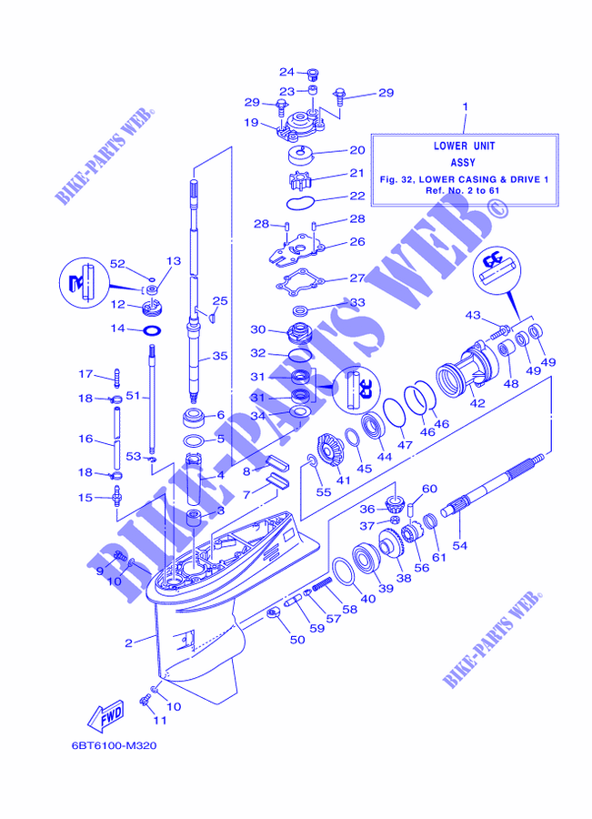 CARTER INFERIOR E TRANSMISSAO 1 para Yamaha F40F Electric Starter, Tiller Handle, Hydro Trim & Tilt, Shaft 15