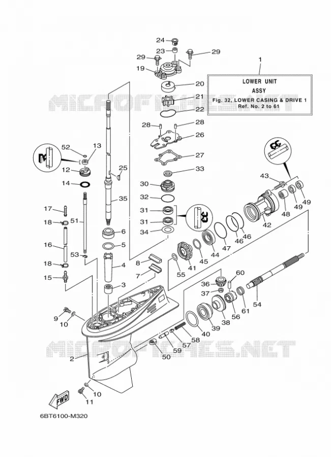 CARTER INFERIOR E TRANSMISSAO 1 Yamaha OUTBOARD ENGINES 40hp (29.4kW) 2015 F40  F40FETS