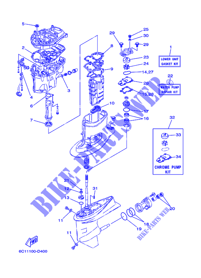 KIT DE REPARAÇÃO 2 para Yamaha F50F Electric Starter, Remote Control, Power Trim & Tilt, Shaft 20