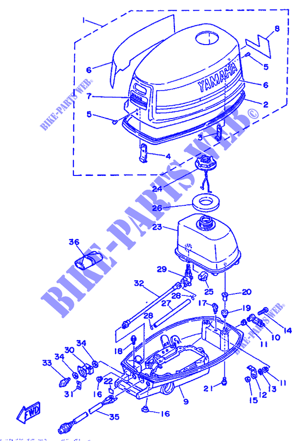 DEPÓSITO E TAMPA para Yamaha 5C 2 Stroke, Manual Starter, Tiller Handle, Manual Tilt 1988