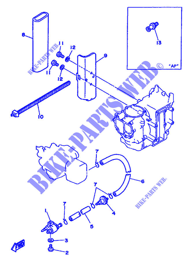 CARBURADOR para Yamaha 8C 2 Stroke, Manual Starter, Tiller Handle, Manual Tilt 1996