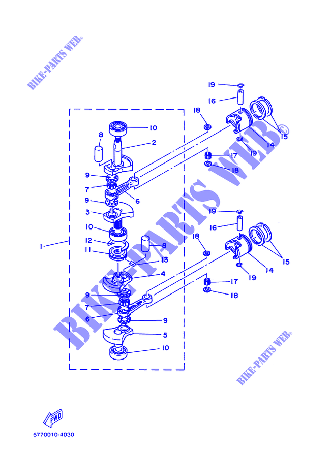 CAMBOTA / PISTÃO para Yamaha E8D Enduro, Manual Starter, Tiller Handle, Manual Tilt, Pre-mixing, Shaft 20