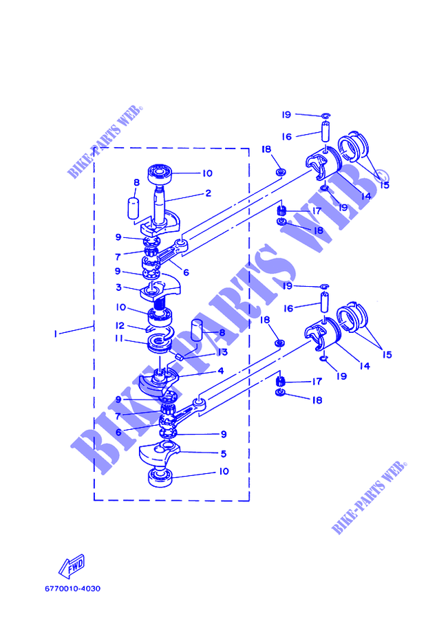 CAMBOTA / PISTÃO para Yamaha E8D Enduro, Manual Starter, Tiller Handle, Manual Trim & Tilt, Shaft 20