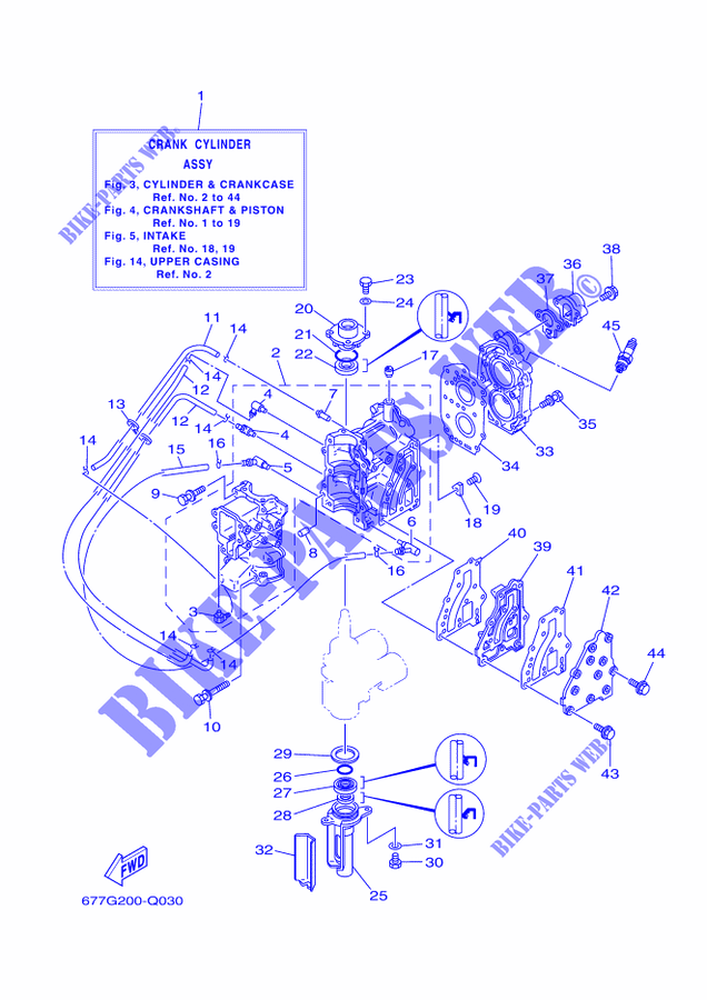 CILINDRO / CARTERS para Yamaha E8D Enduro, Manual Starter, Tiller Handle, Manual Trim & Tilt, Shaft 20