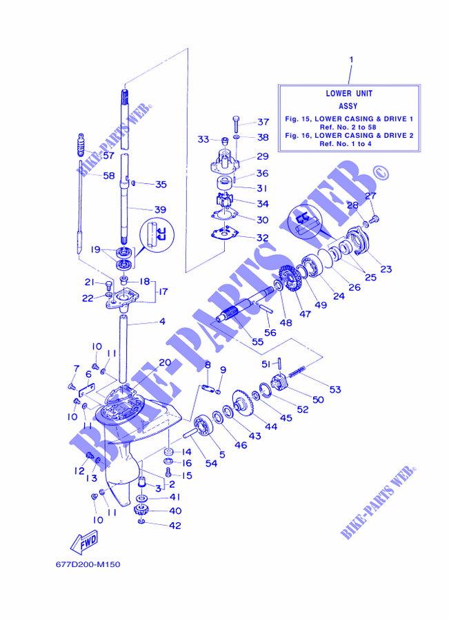 TAMPA E TRANSMISSÃO DE HÉLICE 1 para Yamaha E8D Enduro, Manual Starter, Tiller Handle, Manual Trim & Tilt, Shaft 20