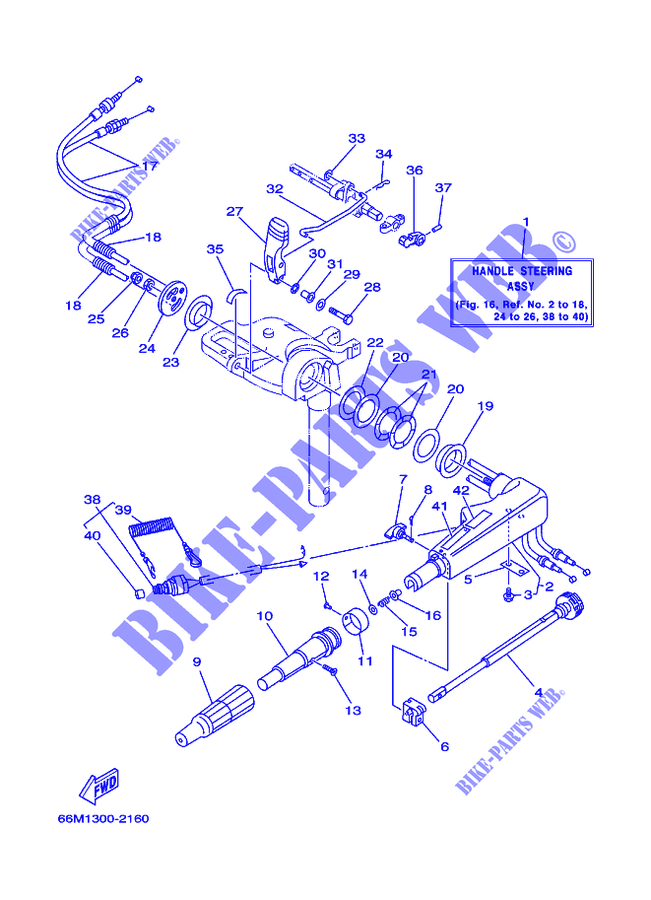 DIRECÇÃO para Yamaha F15A Manual Starter, Tiller Handle, Manual Tilt, Shaft 20