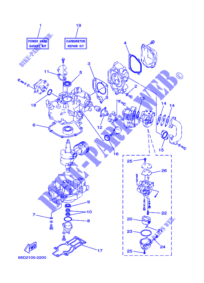 KIT DE REPARAÇÃO 1 para Yamaha F4A 4 Stroke, Manual Starter, Tiller Handle, Manual Tilt 2007