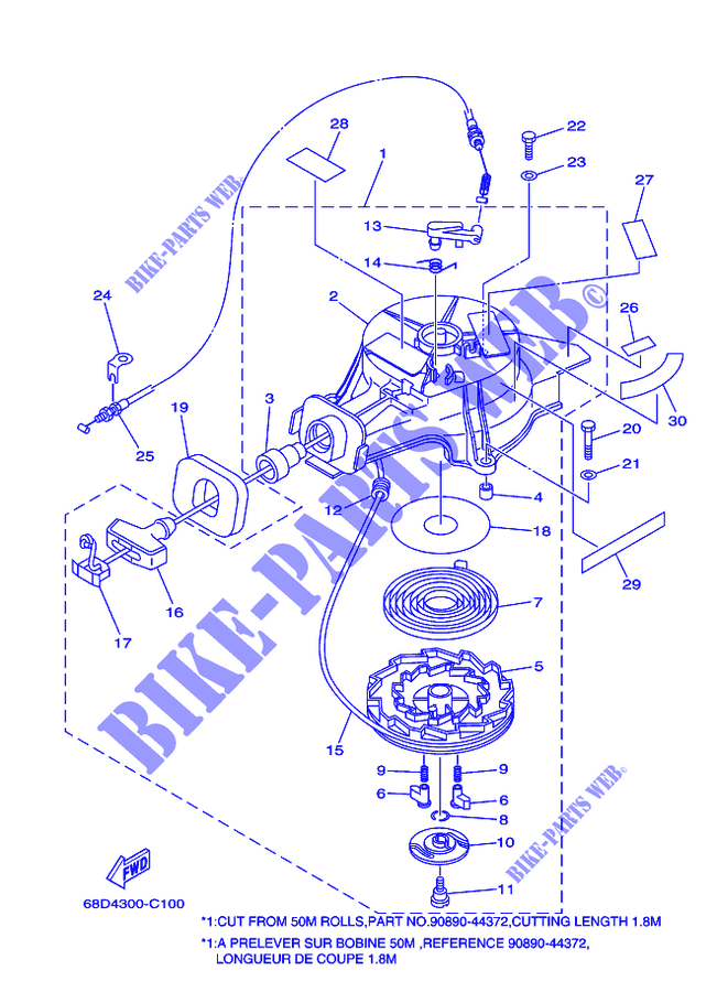MOTOR DE ARRANQUE para Yamaha F4A Manual Starter, Tiller Handle, Manual Tilt, Shaft 15