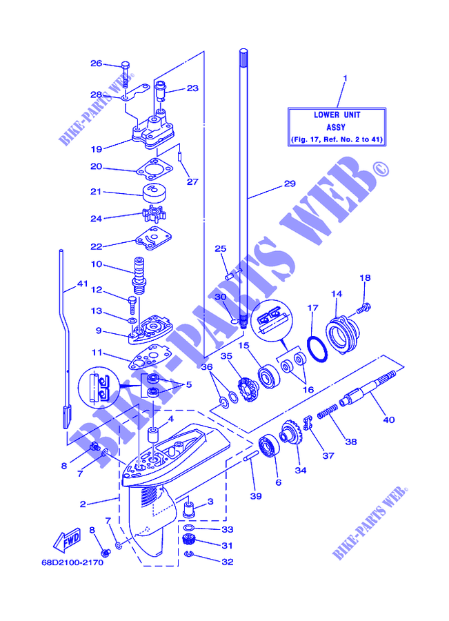 TAMPA E TRANSMISSÃO DE HÉLICE 1 para Yamaha F4A Manual Starter, Tiller Handle, Manual Tilt, Shaft 15