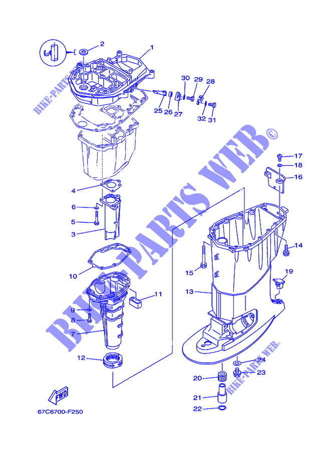 CARTER SUPERIOR para Yamaha F30A Manual Starter, Tiller Handle, Hydro Trim & Tilt, Shaft 15