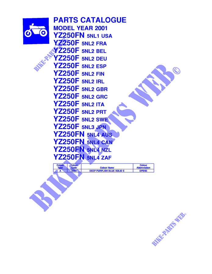 * CATALOG PREFACE * para Yamaha YZ250F 2001